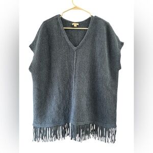 Pure Jill knit fringe blue poncho